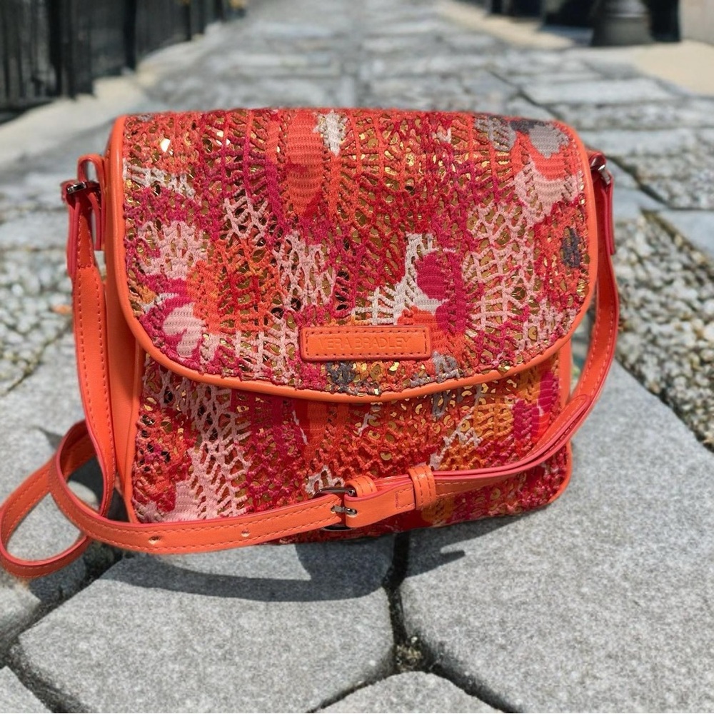 Vera Bradley in Pixie Blossoms Small Summer Sparkle Crossbody Bag Sequin Glitter